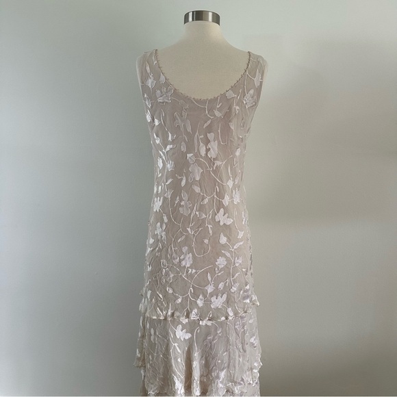 Cameron Blake Long 100% Silk Embroidered Dress Ruffled Skirt With Cover Blazer - Picture 4 of 16